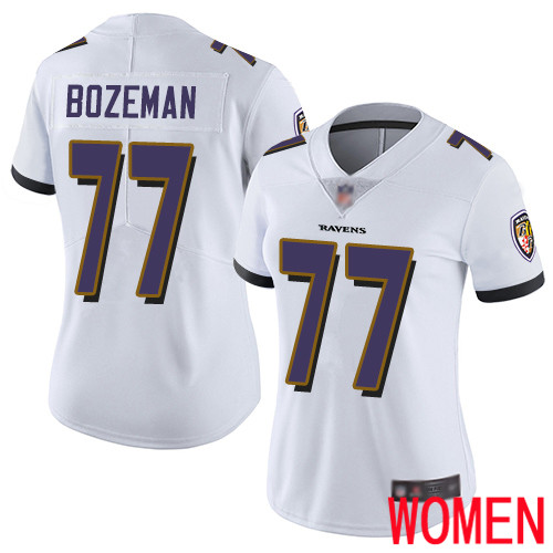 Baltimore Ravens Limited White Women Bradley Bozeman Road Jersey NFL Football #77 Vapor Untouchable->youth nfl jersey->Youth Jersey
